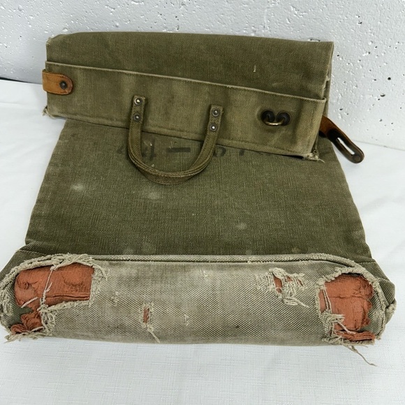WWII 1940’s US Army Herkert Meisel Trunk Co Security Canvas and Leather Mail Bag - Picture 7 of 16